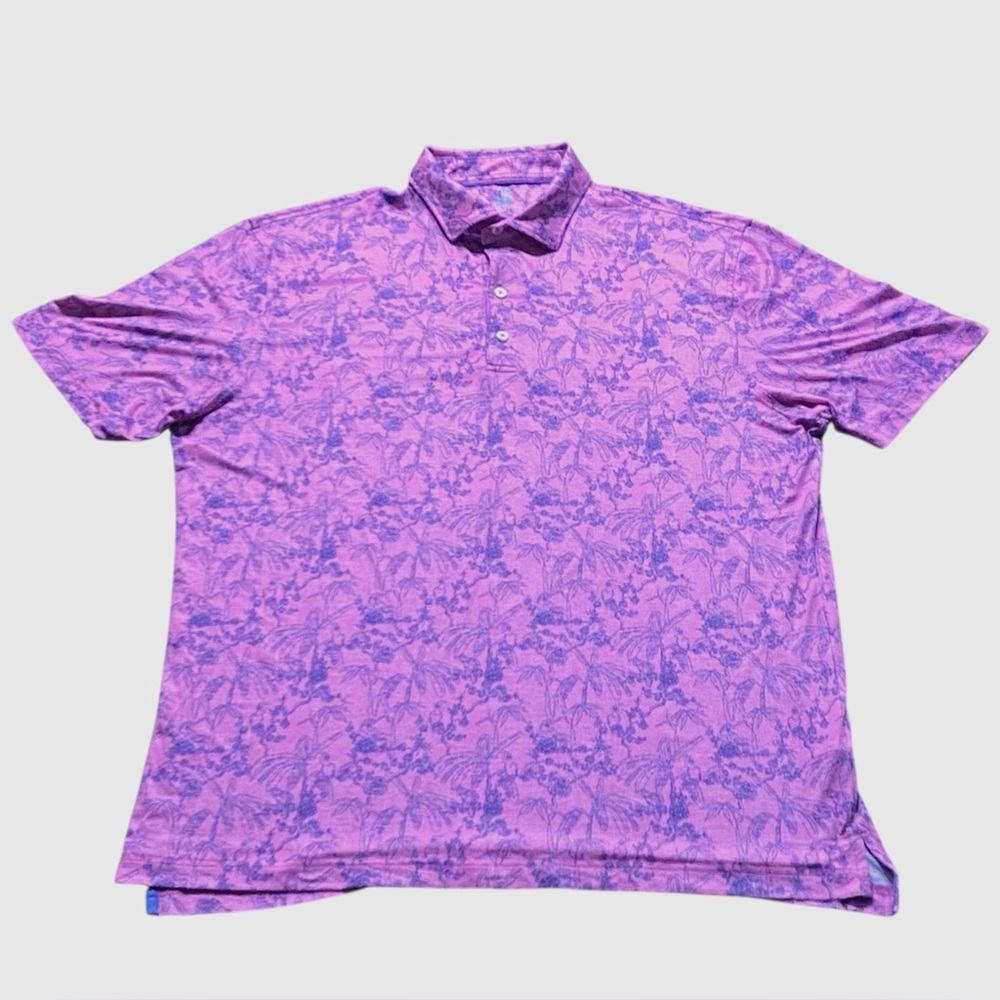 Johnny-O Mens Polo Shirt Large Pink Purple Tropical Floral Short Sleeve Golf